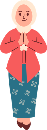 Woman in Kebaya Attire Greeting  Illustration