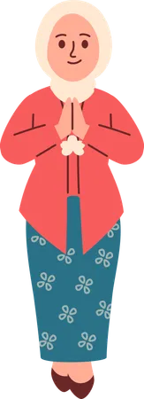 Woman in Kebaya Attire Greeting  Illustration