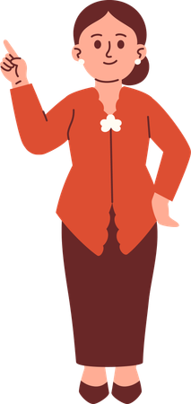 Woman in Kebaya Attire pointing finger  Illustration