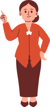 Woman in Kebaya Attire pointing finger  Illustration