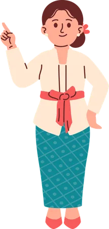 Woman in Kebaya Attire pointing finger  Illustration