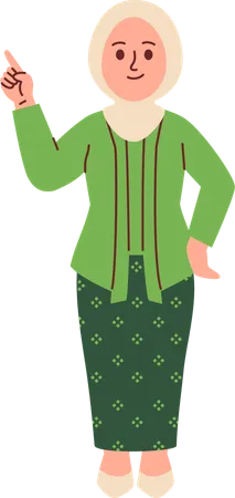 Woman in Kebaya Attire pointing finger  Illustration