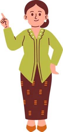 Woman in Kebaya Attire pointing finger  Illustration