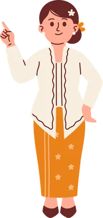 Woman in Kebaya Attire pointing finger  Illustration