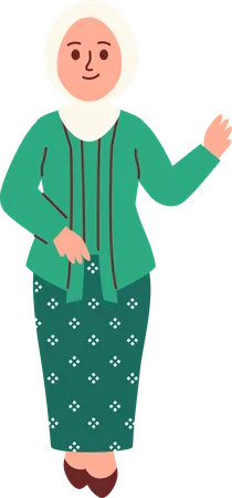 Woman in Kebaya Attire saying hi  Illustration