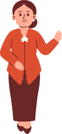 Woman in Kebaya Attire saying hi  Illustration