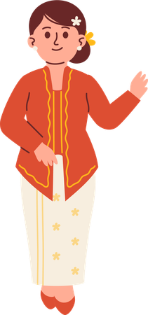 Woman in Kebaya Attire saying hi  Illustration