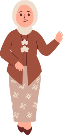 Woman in Kebaya Attire saying hi  Illustration