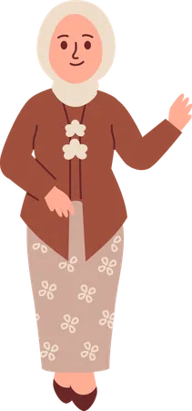 Woman in Kebaya Attire saying hi  Illustration