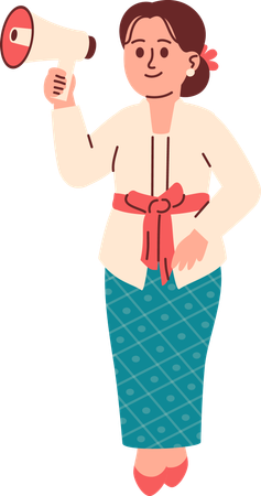 Woman in Kebaya Attire Shout on Megaphone  Illustration