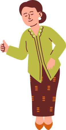 Woman in Kebaya Attire showing thumbs up  Illustration