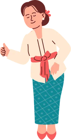 Woman in Kebaya Attire showing thumbs up  Illustration