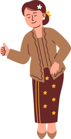 Woman in Kebaya Attire showing thumbs up  Illustration