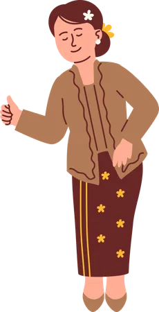 Woman in Kebaya Attire showing thumbs up  Illustration