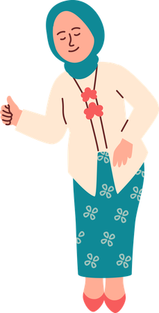 Woman in Kebaya Attire showing thumbs up  Illustration