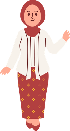 Woman in Kebaya Attire waiving hand  Illustration