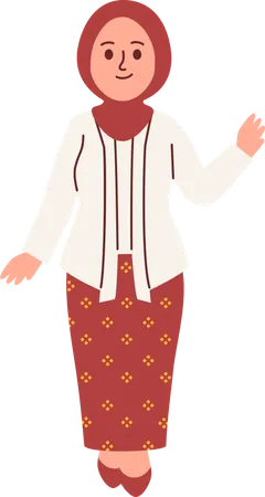 Woman in Kebaya Attire waiving hand  Illustration