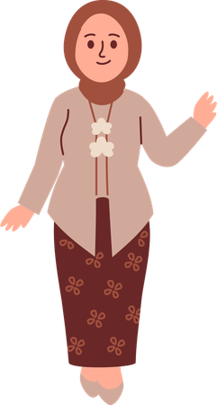 Woman in Kebaya Attire waiving hand  Illustration