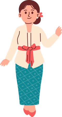 Woman in Kebaya Attire waiving hand  Illustration