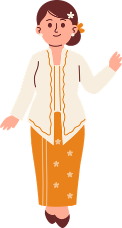 Woman in Kebaya Attire waiving hand  Illustration