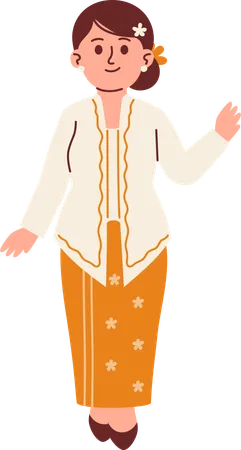 Woman in Kebaya Attire waiving hand  Illustration