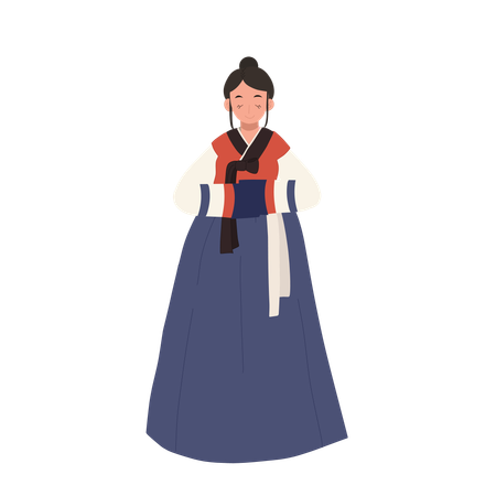 Woman in korean hanbok greeting people  Illustration