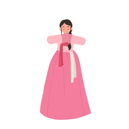 Woman in korean hanbok greeting people  Illustration