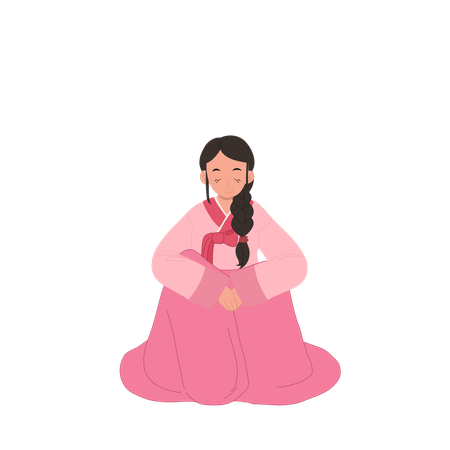 Woman in korean hanbok greeting people  Illustration