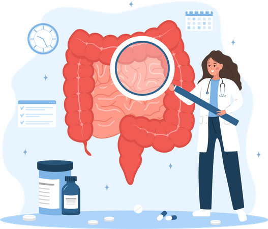 Woman in lab coat analysis perianal area Illustration