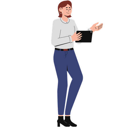 Woman in Long Sleeve Shirt and Long Jeans Outfit  Illustration