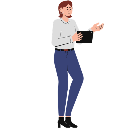 Woman in Long Sleeve Shirt and Long Jeans Outfit  イラスト