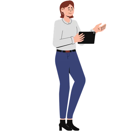 Woman in Long Sleeve Shirt and Long Jeans Outfit  Illustration