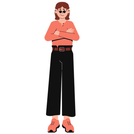 Woman in Long Sleeve Shirt and Wide Leg Pants Outfit  イラスト