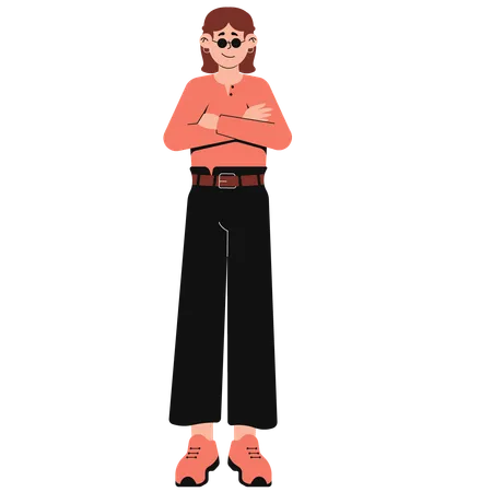 Woman in Long Sleeve Shirt and Wide Leg Pants Outfit  イラスト