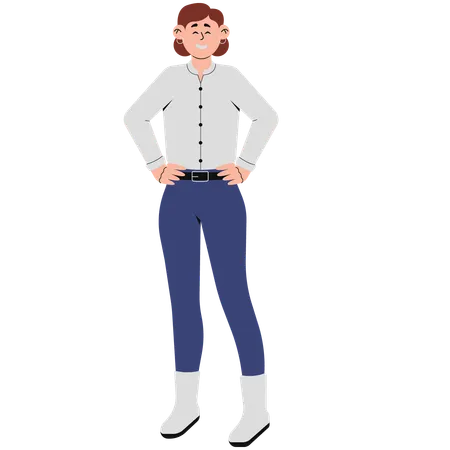 Woman in Long Top and Long Pants Outfit  イラスト