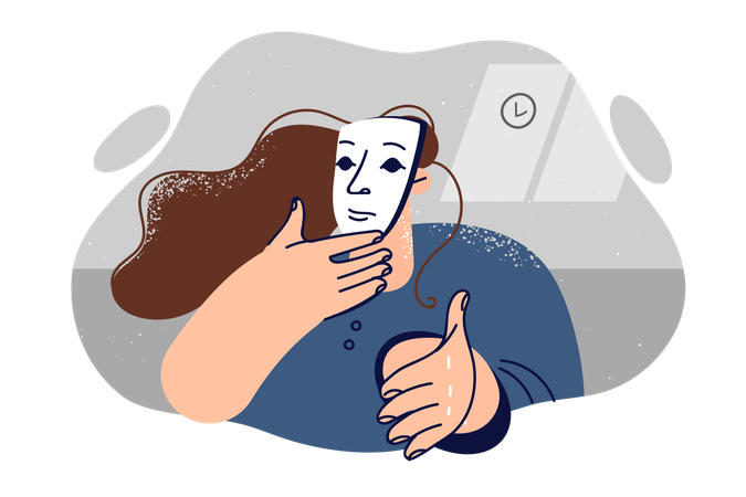 Woman in mask reaches out hand wanting to say hello and make deal  Illustration