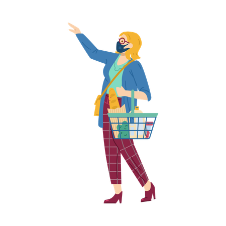 Woman in medical mask makes purchases  Illustration