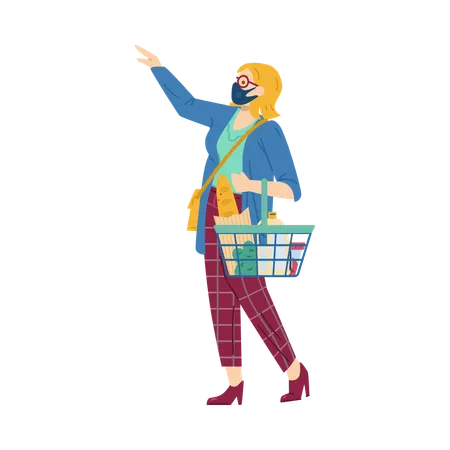 Woman in medical mask makes purchases  Illustration