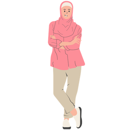 Woman in Modern Clothing and Abaya Hijab  Illustration