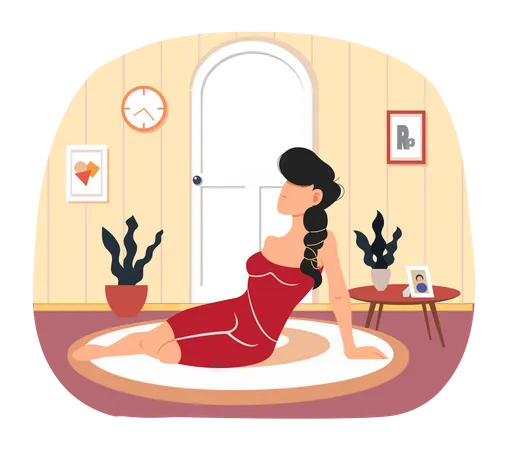 Woman in nightwear lies on floor  Illustration