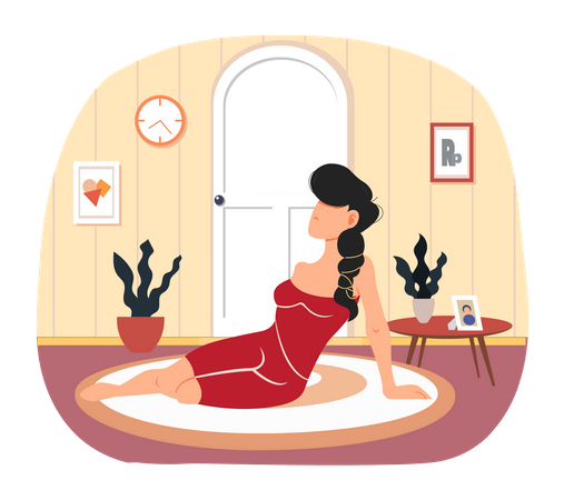 Woman in nightwear lies on floor  Illustration