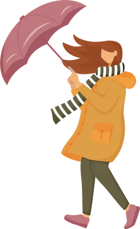 Woman in orange raincoat Illustration