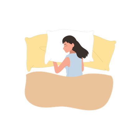 Woman in pajamas sleeping peacefully on a bed  Illustration