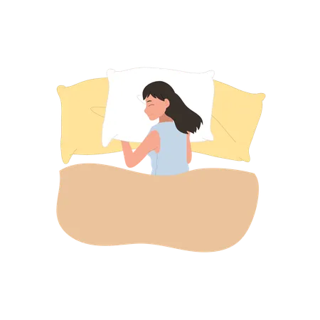 Woman in pajamas sleeping peacefully on a bed  Illustration