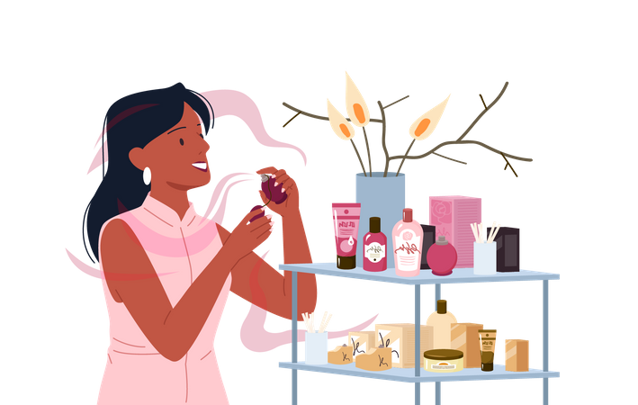 Woman in perfume shop  Illustration