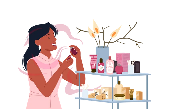 Woman in perfume shop  Illustration