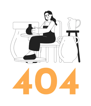 Woman in pottery workshop and error 404 flash message  イラスト