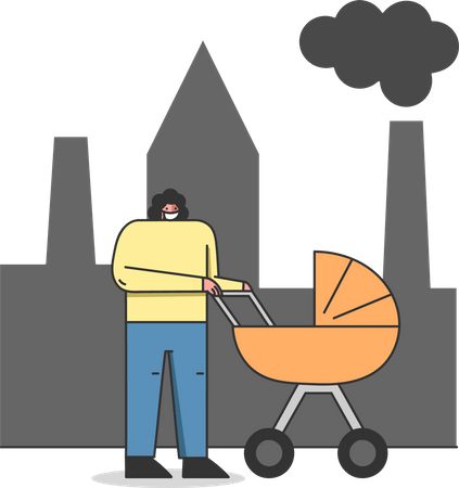 Woman In Protective Face Mask Is Walking on Street  Illustration