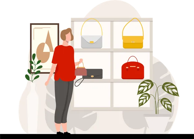 Woman In Purse Store Illustration
