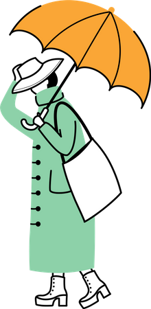 Woman in raincoat  イラスト